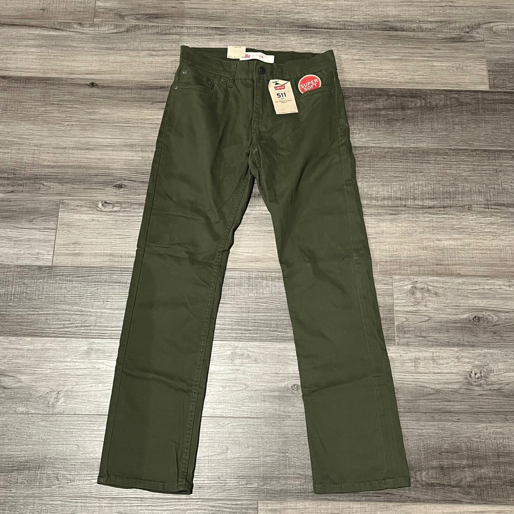 Levis 511 Slim Fit Kids Pants Size 14 Reg 27x27 Olive Green Stretch Super Soft